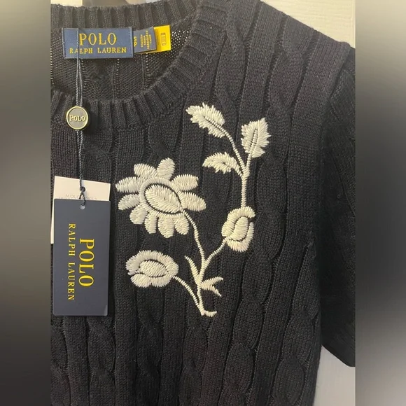 NWT - Lauren Ralph Lauren Embroidered Cable-Knit Sweater; Size Small - Picture 5 of 6